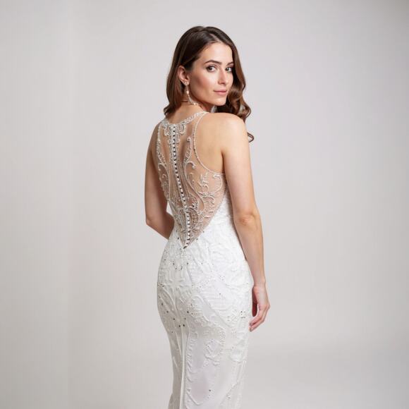 Copied - Enchanting by Mon Cherie Wedding Size 16 Halter Mermaid Beaded NWT - Picture 6 of 8